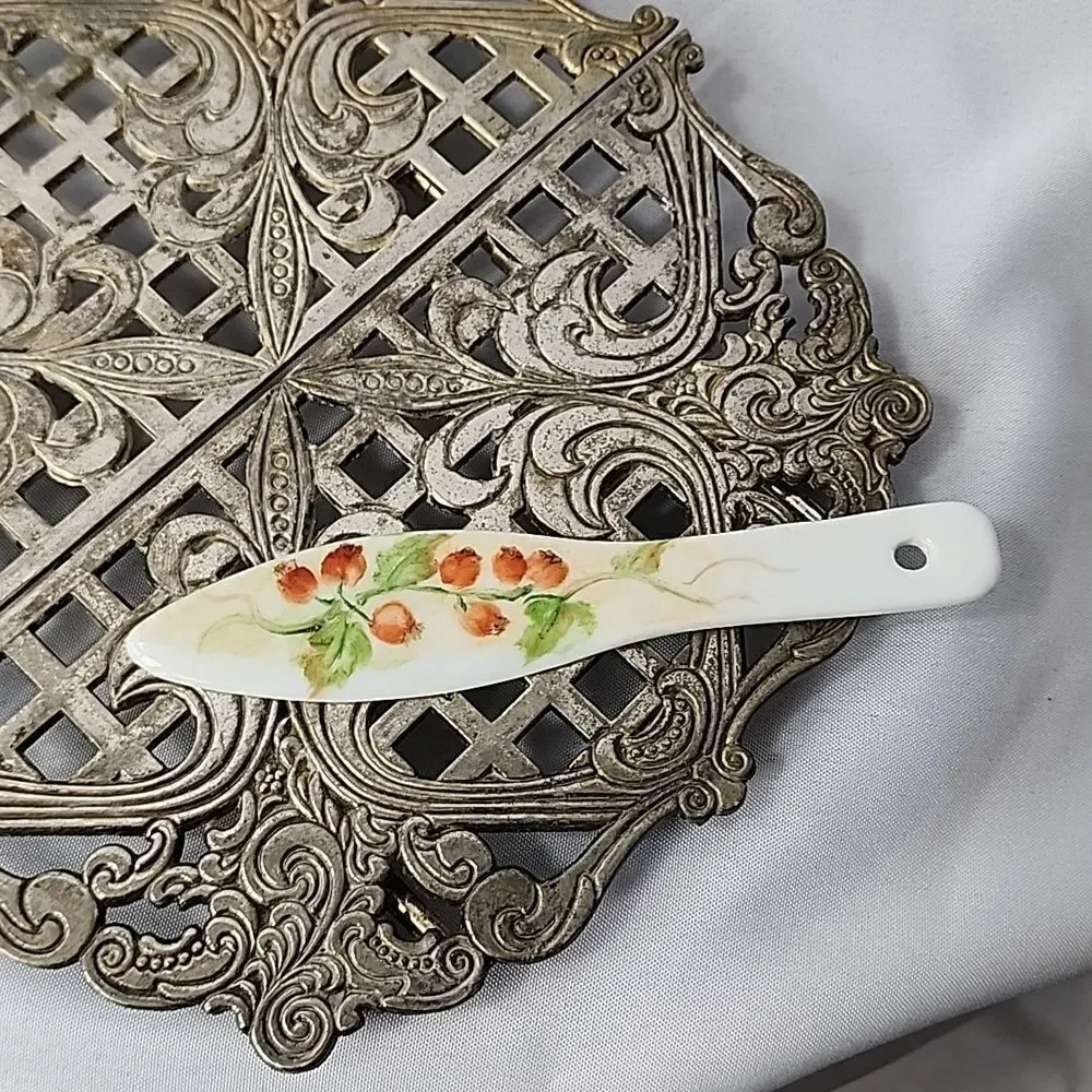 Handpainted Pomegranates Porcelain Preserve Spreader